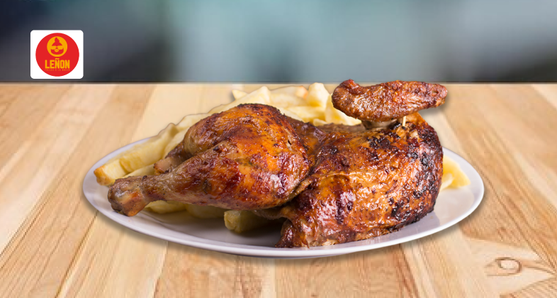 1/2 pollo a la brasa con papas fritas. Precio regular S/39.90