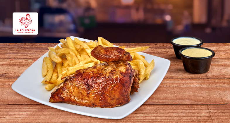 1/4 pollo + papas. Precio regular S/23.90.