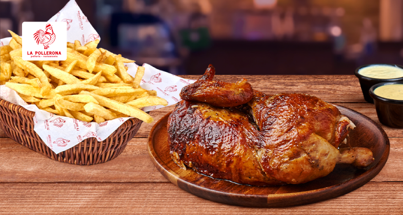 1/2 pollo + papas. Precio regular S/41.90.