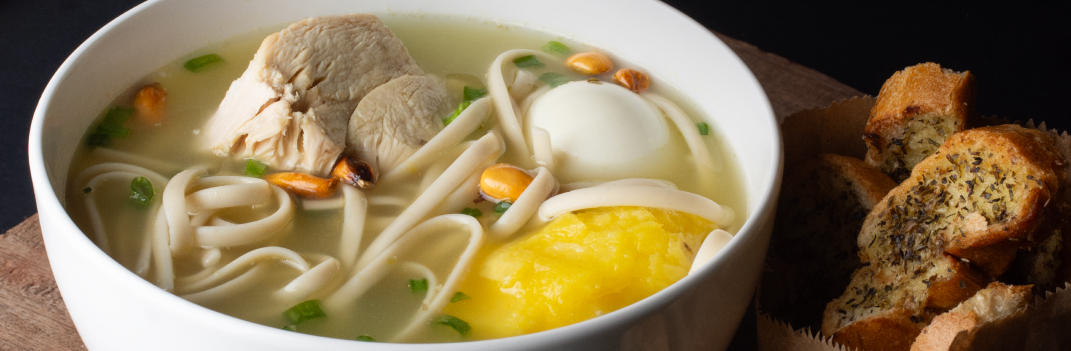 20% de dscto. en una sopa + 1 porción de pan al ajo